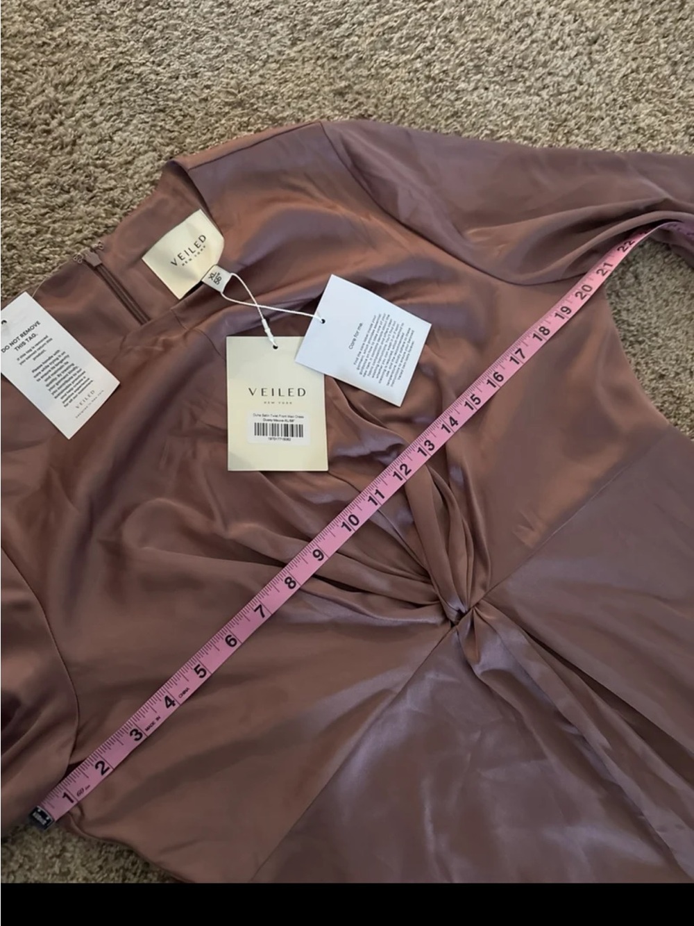 NWT Veiled Duha Satin Twist Front Maxi Dress in Dusty Mauve Size XL - Picture 11 of 12
